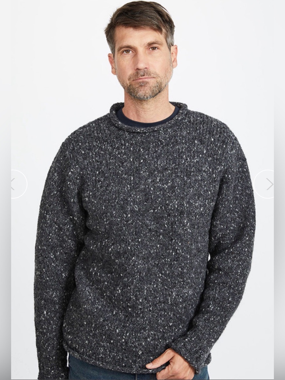 Aran Raheen Roll Neck Sweater Fisherman Charcoal 100% Wool , Large
